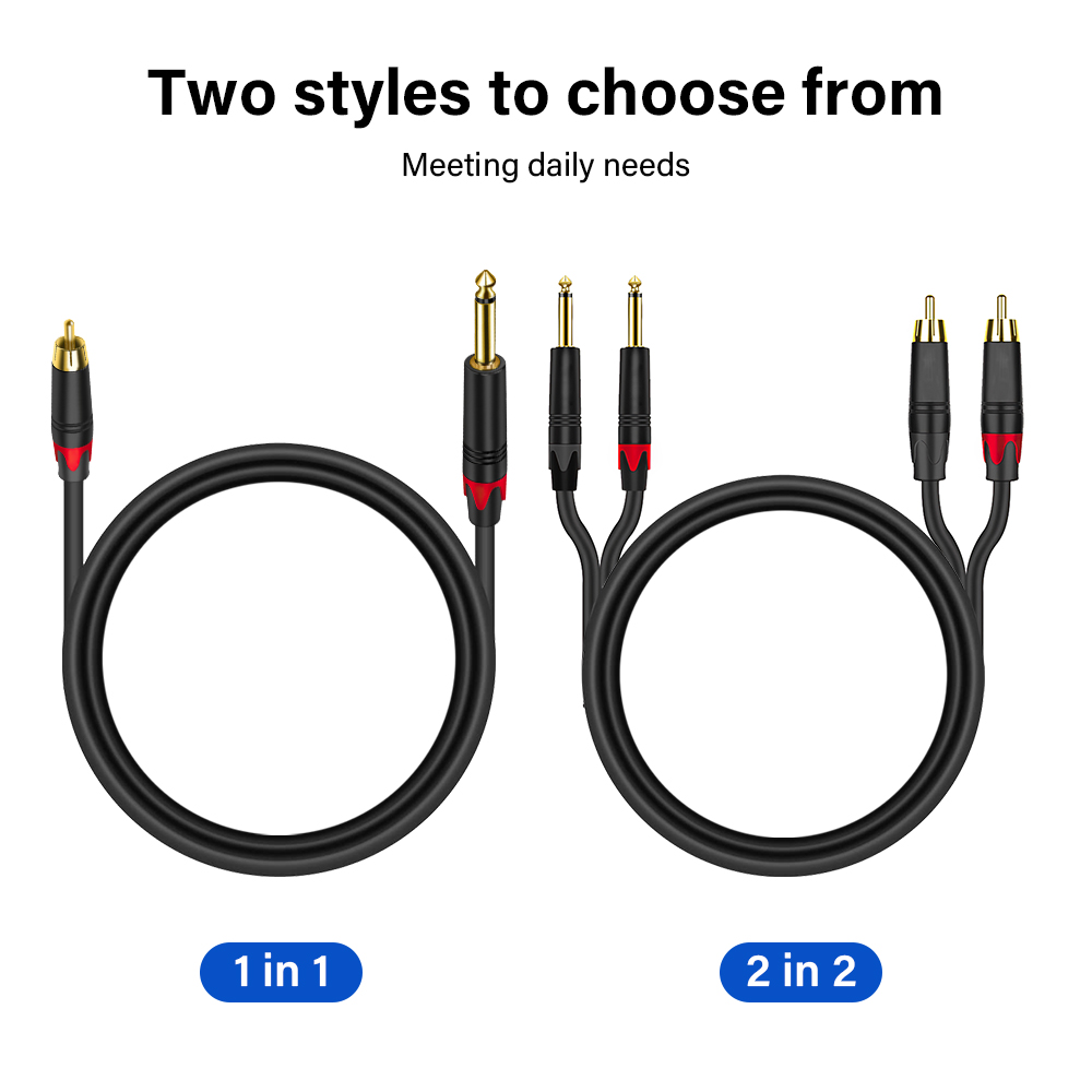 6.35mm To RCA Cable For Speaker Guitar Mixers Hifi Stereo Audio Connector 1/2/3/5/10 Meters Long TS 6.5mm Phono Jack 4N OFC Wire