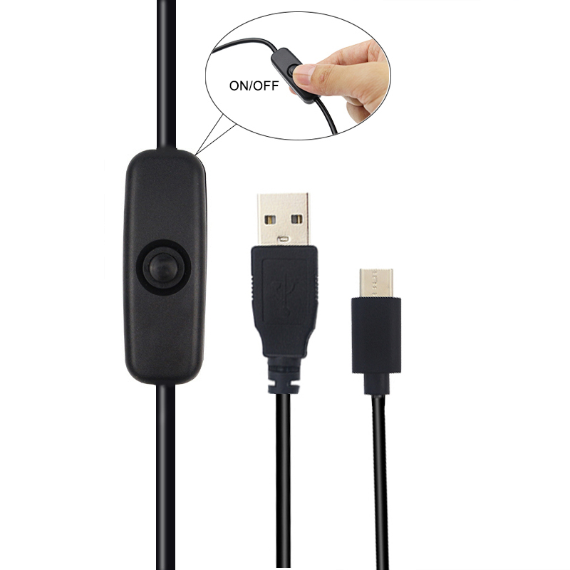 3a raspberry  pi 4 strømkabel 1m switch usb type c ladekabel med tænd/sluk knap til android telefon raspberry  pi 4