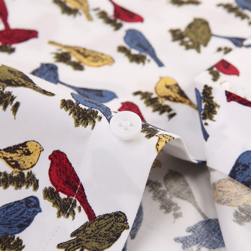 Homme Oiseau Imprimant Partout Décontracté Plage Hawaïenne Chemises Poche sans Manches Longues coupe Standard Fleurs Coton Chemise
