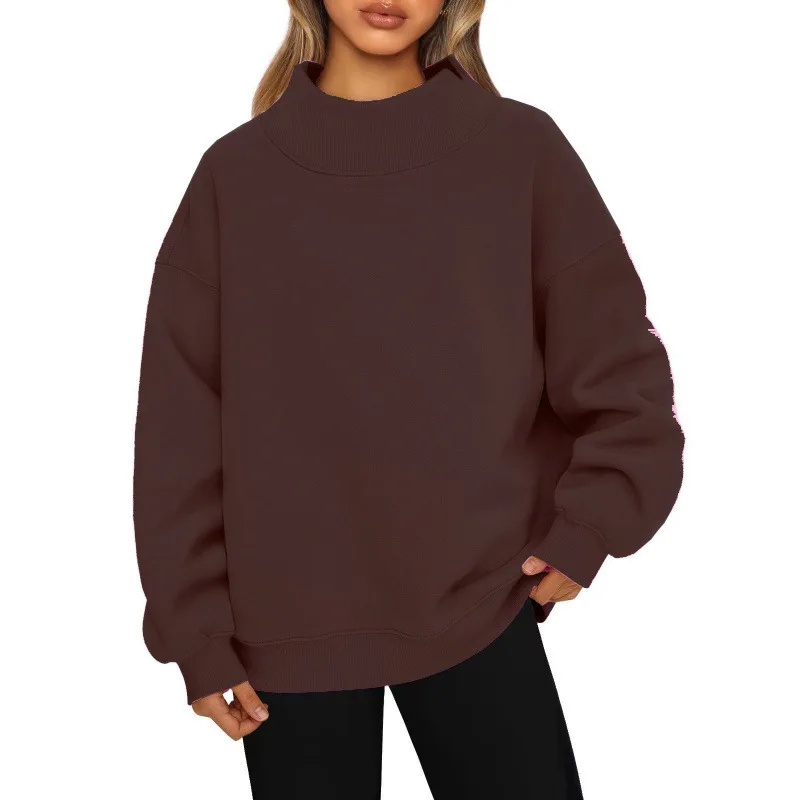Sudadera con capucha de manga larga con forro polar para mujer, ropa deportiva informal cómoda de fibra de poliéster con cuello alto: S / Rojo
