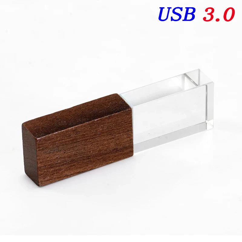 JASTER USB 3.0 Flash Drive Crystal walnut wood box Pen Drive Free custom logo Memory Stick Photography Wedding Pendrive 64G