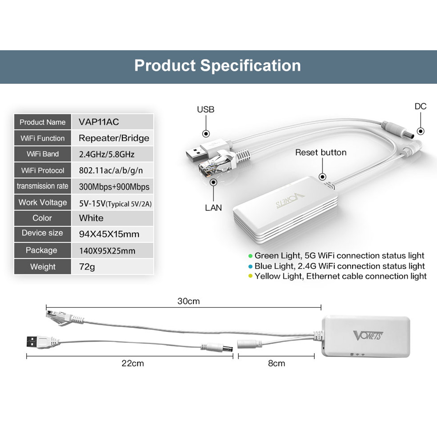 VONETS 5g/2.4g 900 Mbps Mini Wireless Wifi Bridge Repeater Pocket 300 mbps (2.4g) 900 Mbps (5g) Dual frequentie AP Modi WiFi