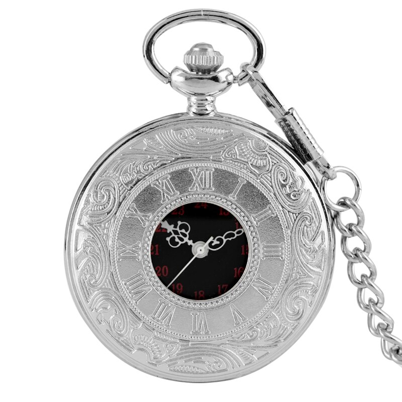 Antique rétro chiffre romain affichage Quartz montre de poche argent or collier pendentif horloge de noël pour hommes femmes: silver 30cm chain