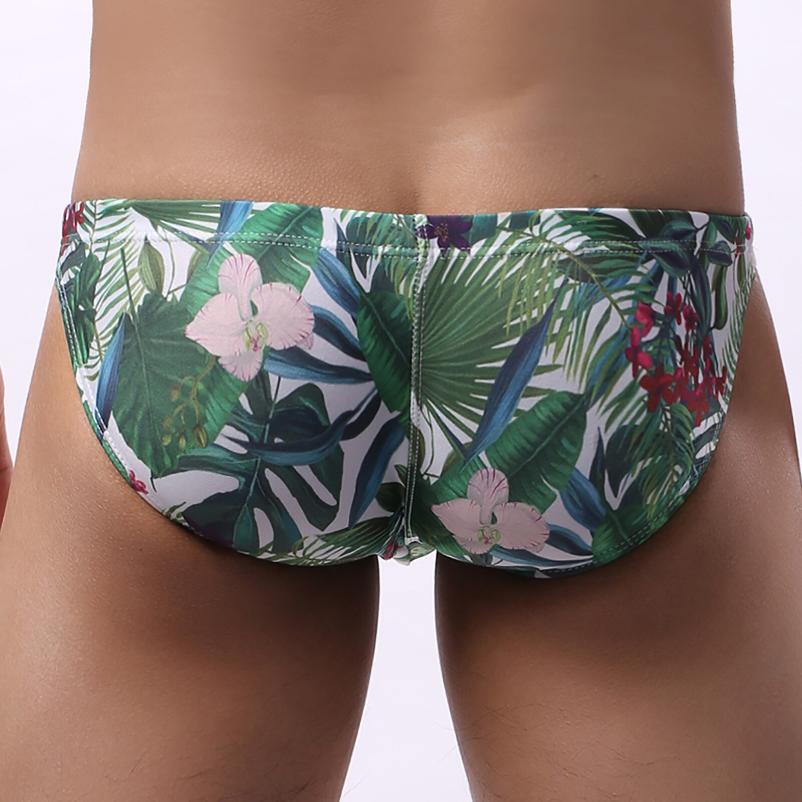 Men's Low Waist Underwear Swim Trunks Briefs Low-rise Flower Printing Hawaii Style Smooth Swimming Suits Male Brief Swimwear #20