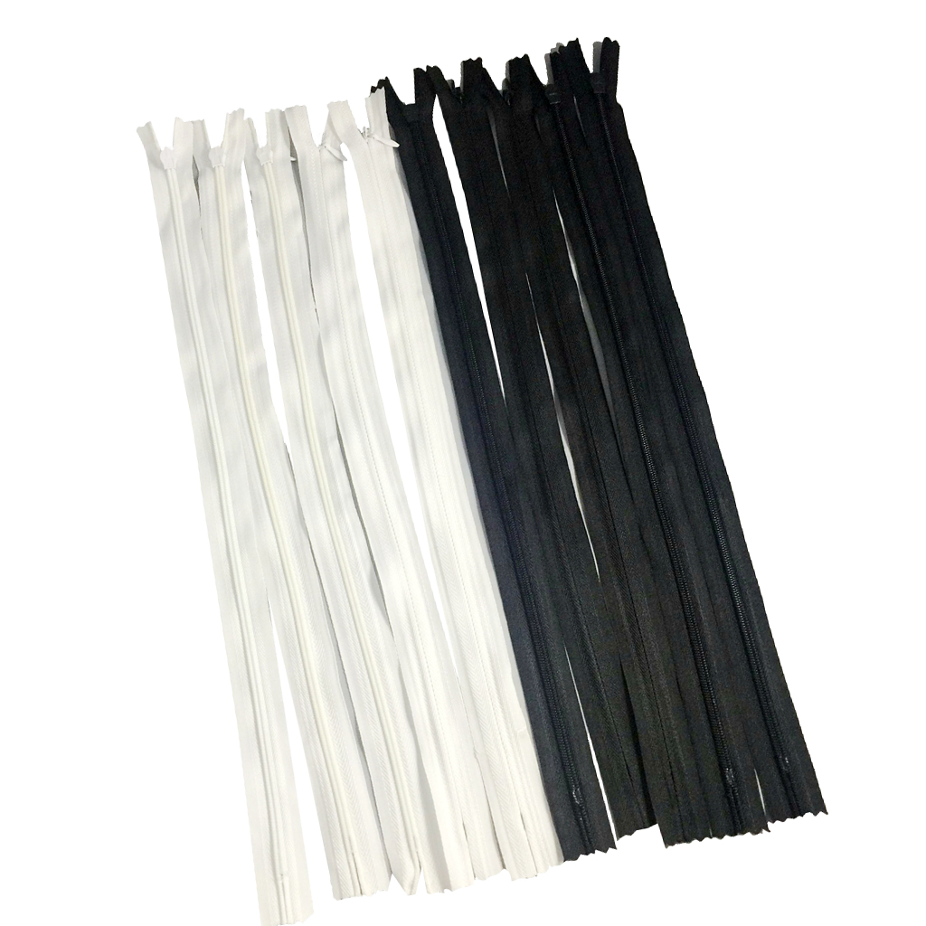 10 Piece 40cm Invisible Nylon Closed End Zip Zipper for Sewing Tailor Dressmaking White Black