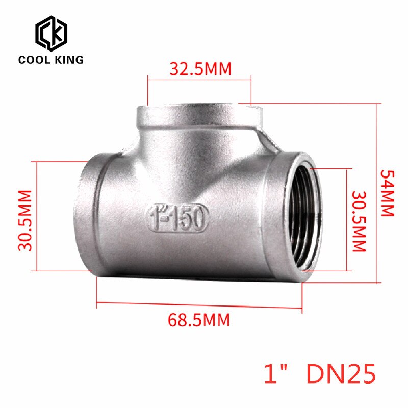 Dn8/dn15/dn25/dn32 han+han+hun gevind 3 -vejs tee t rørfitting 1/4 &quot; 1/2 &quot; 3/4 &quot; 1 &quot; 1-1/4 &quot; bsp gevind 304 rustfrit stål