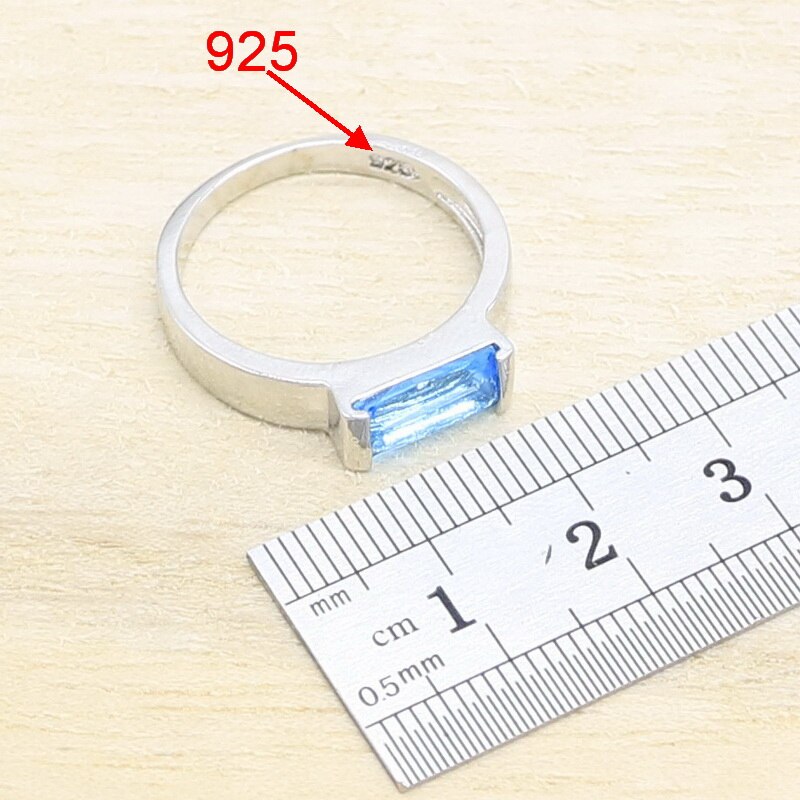 Sky Blue Halfedelstenen Sieraden Sets Voor Vrouwen Armband Lange Oorbellen Ringen Ketting Hanger Box