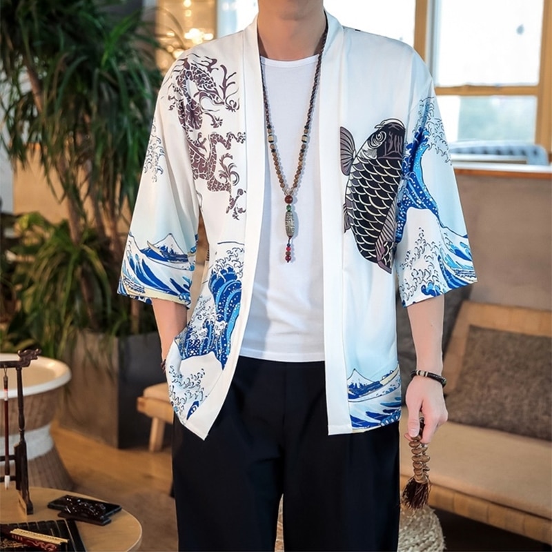 Japanese kimono cardigan men haori yukata male samurai costume clothing kimono jacket mens kimono shirt yukata haori FF001