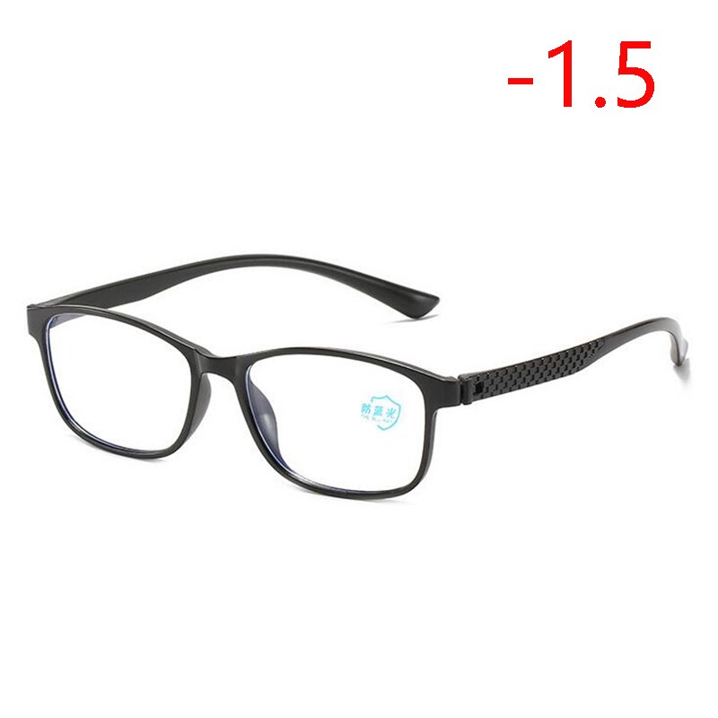 Lunettes de myopie carrées de 0, 50, 100, 150, 600 à-, monture complète finie, vue courte, Prescription, monture noire: Myopia -1.5