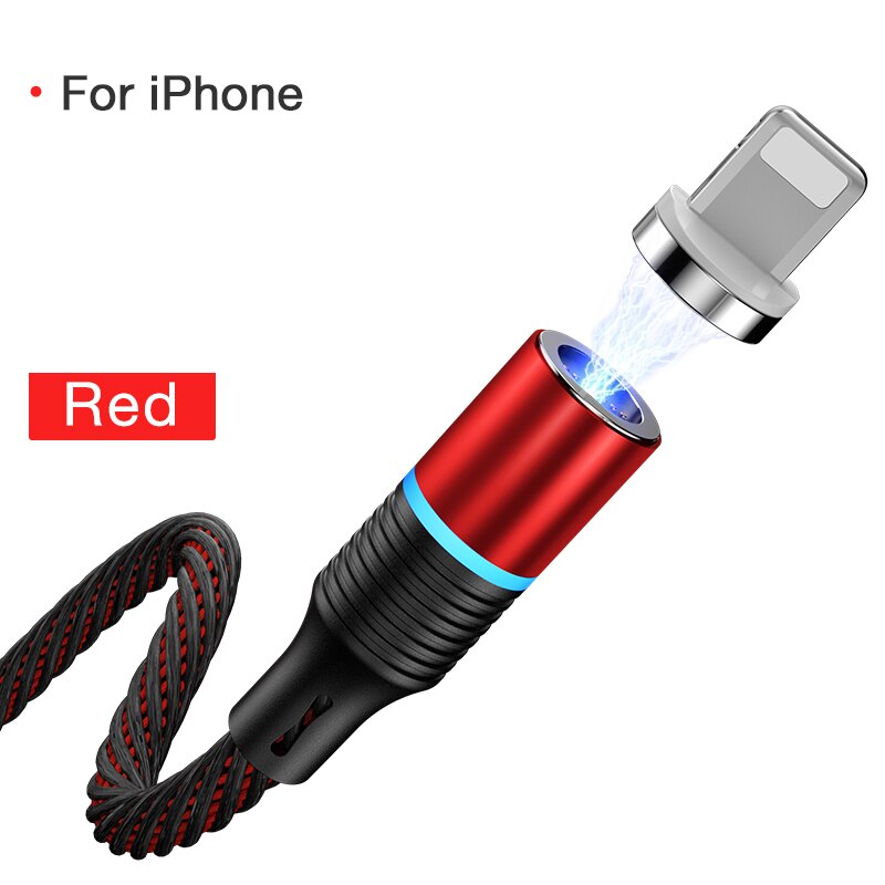 GYSO Rotate Magnetic Cable 360 Degree USB Type C Charging Cable Fast Charging Magnet Charger 360 Rotate Micro Magnetic Cable: Red for iPhone / 2m