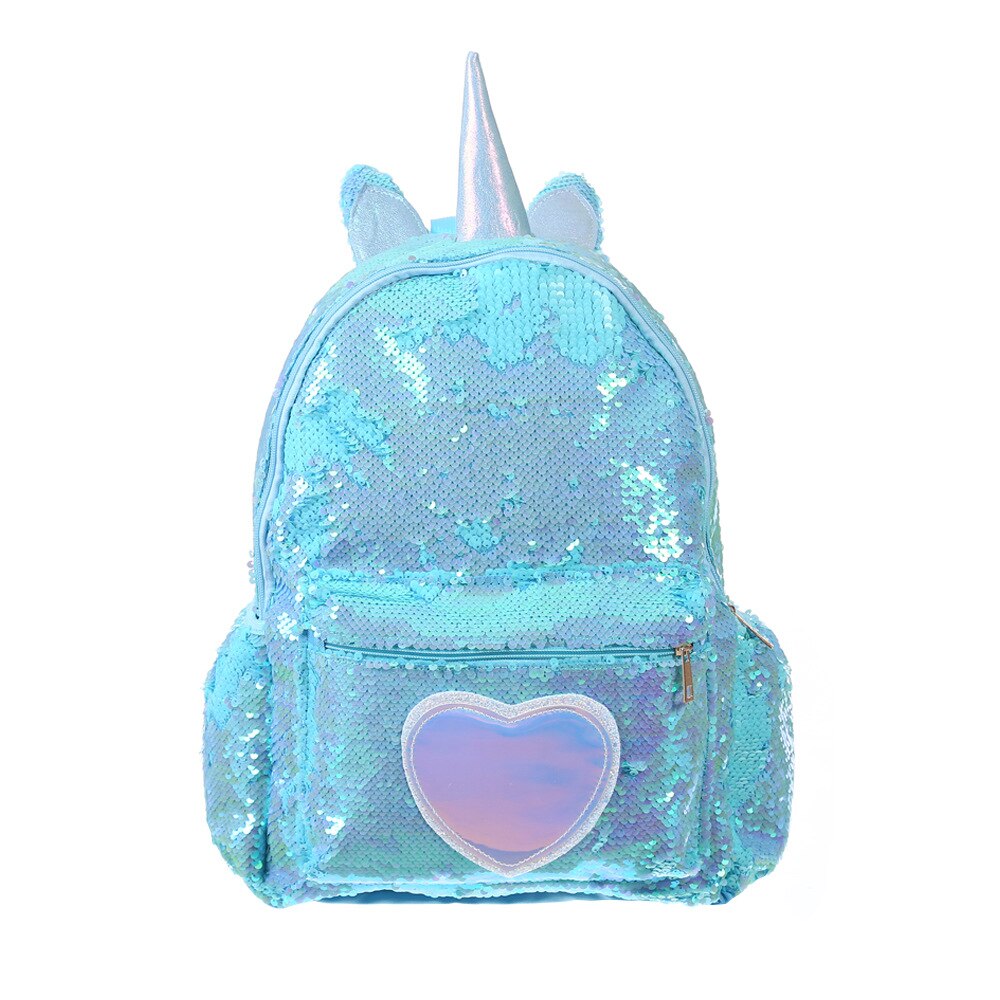 Schooltassen voor tienermeisjes, pailletten, hartvormige reistas, dames, glitter schoudertas, schooltas, mochila feminina: Blauw
