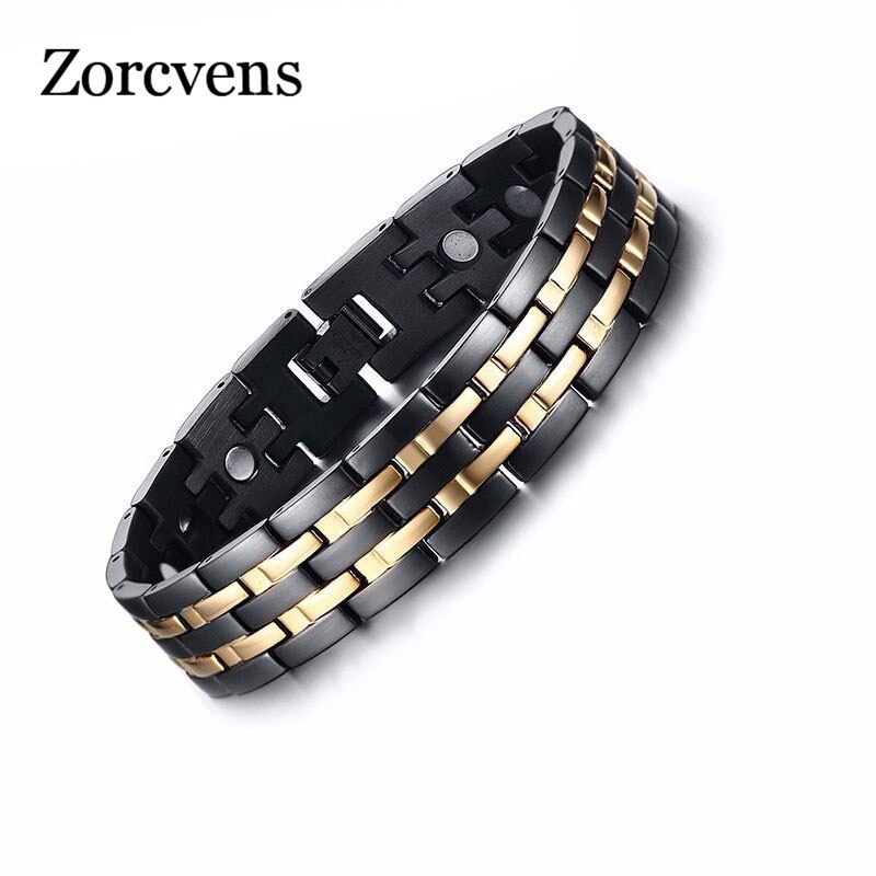 ZORCVENS Männer Gesunde Magnetische Armbinde Armreif Energie Lange Edelstahl Schmuck