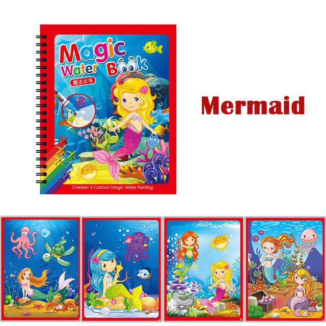 1Set Magic Water Drawing Book Painting coloring Book Montessori Doodle With Water Pen scratch art Crafts Board For Kids Toys: L