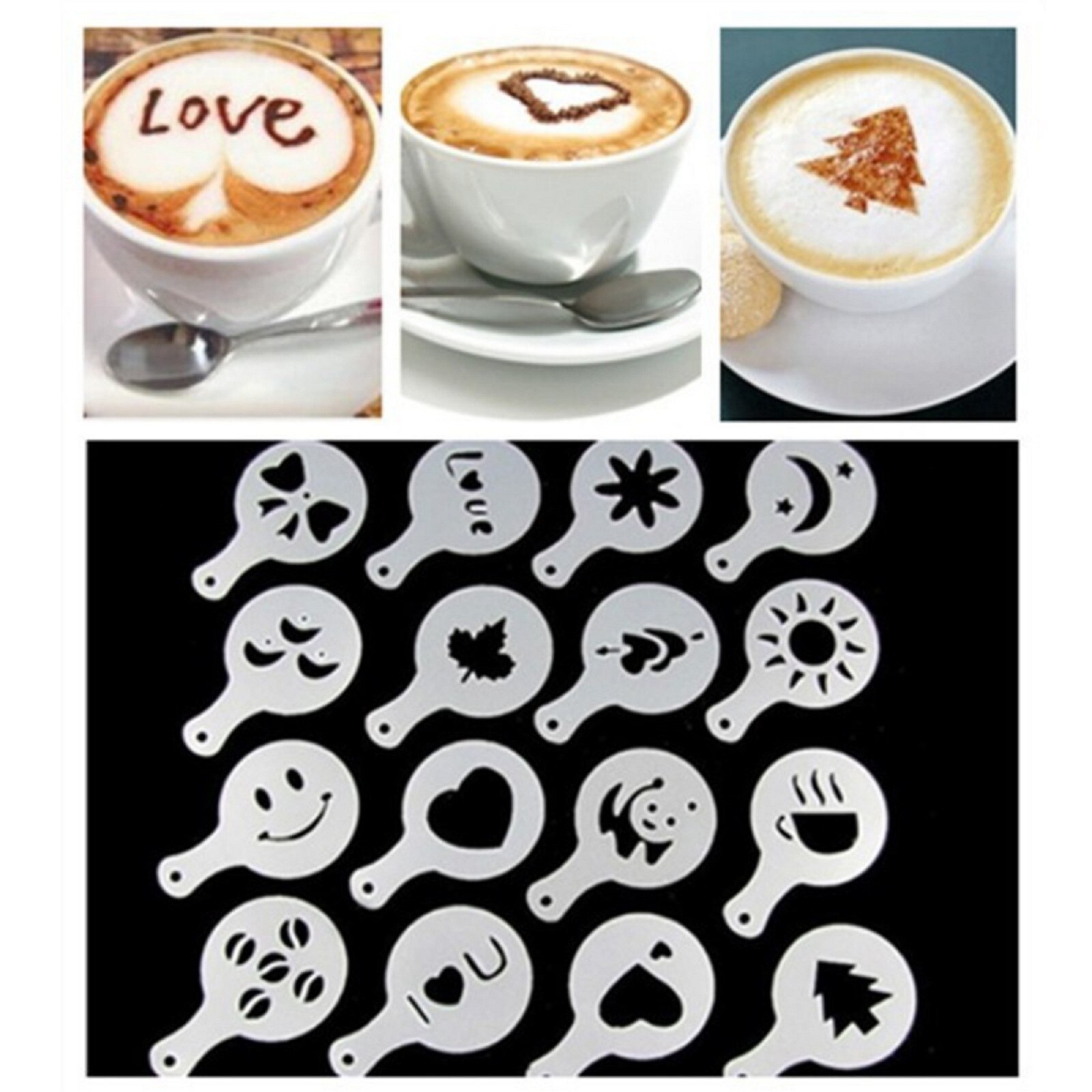 16pcs DIY Coffee Decor Tool Set Stencils Cappuccino Mold Latte Art Coffee & Tea Template Tools