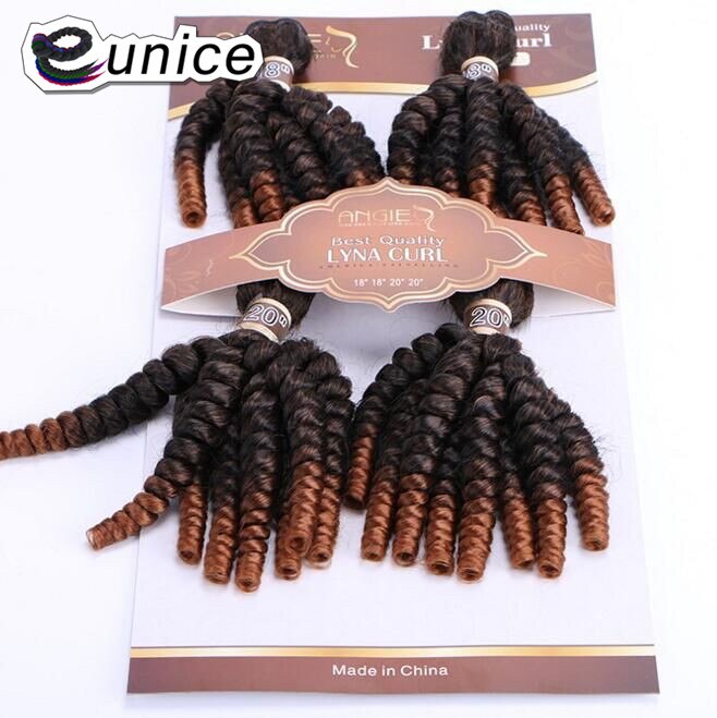 Eunice HAIR Synthetic Weave Funmi Curly Hair Bundles 4Pieces One Set Natural Soft Ombre Brown 18-20 inch Hair Extensions 200Gram: T1 30
