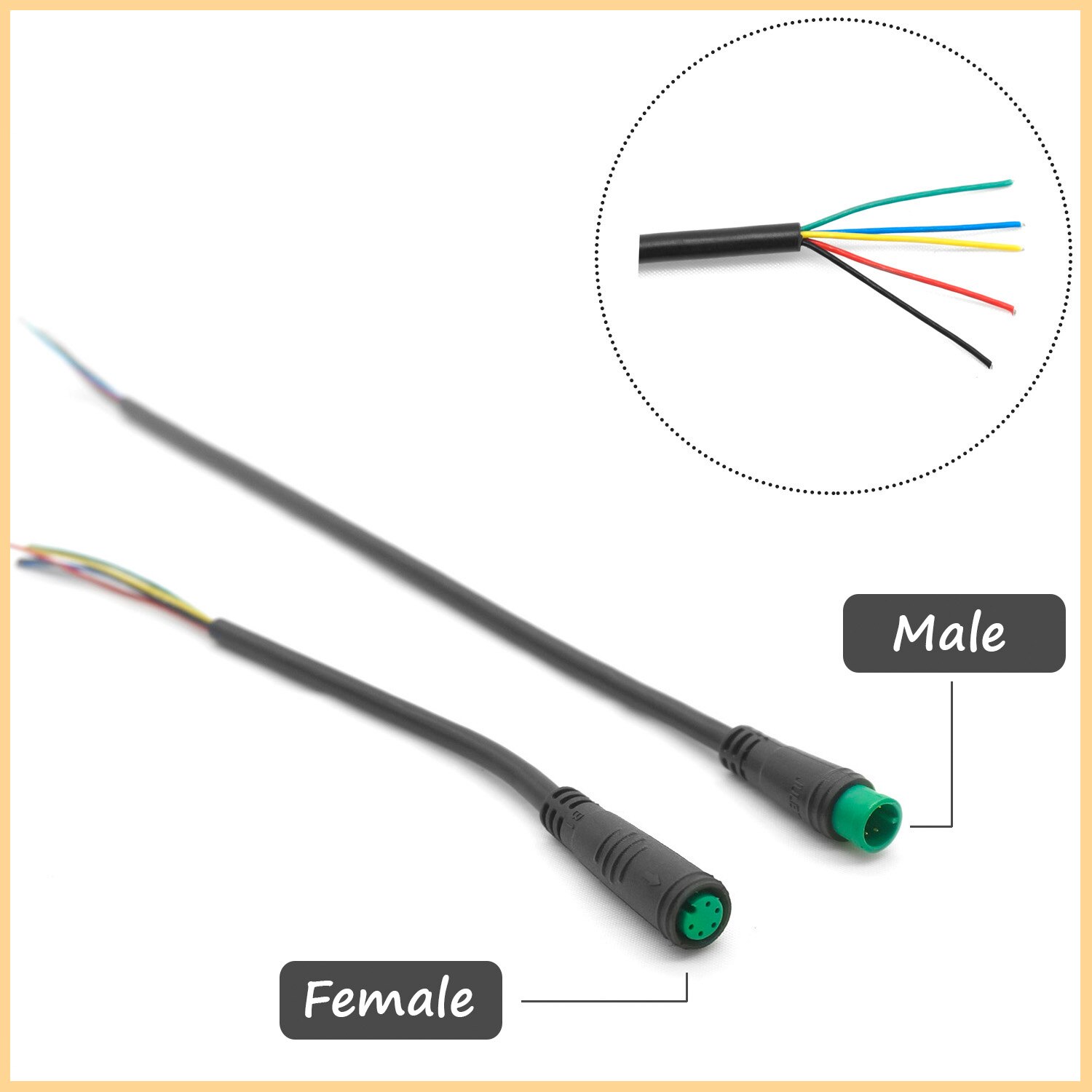 Okfeet Julet 2 3 4 5 6 Pin Waterproof Cable Electrical Ebike Extension Cable Connector for Ebike Light Throttle Ebrake Display