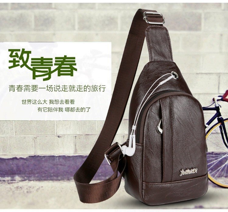 Tas stijl heren pu leren borsttas schoudertas multifunctioneel met koptelefoonaansluiting heren enkele schoudertas aktetas: Koffie