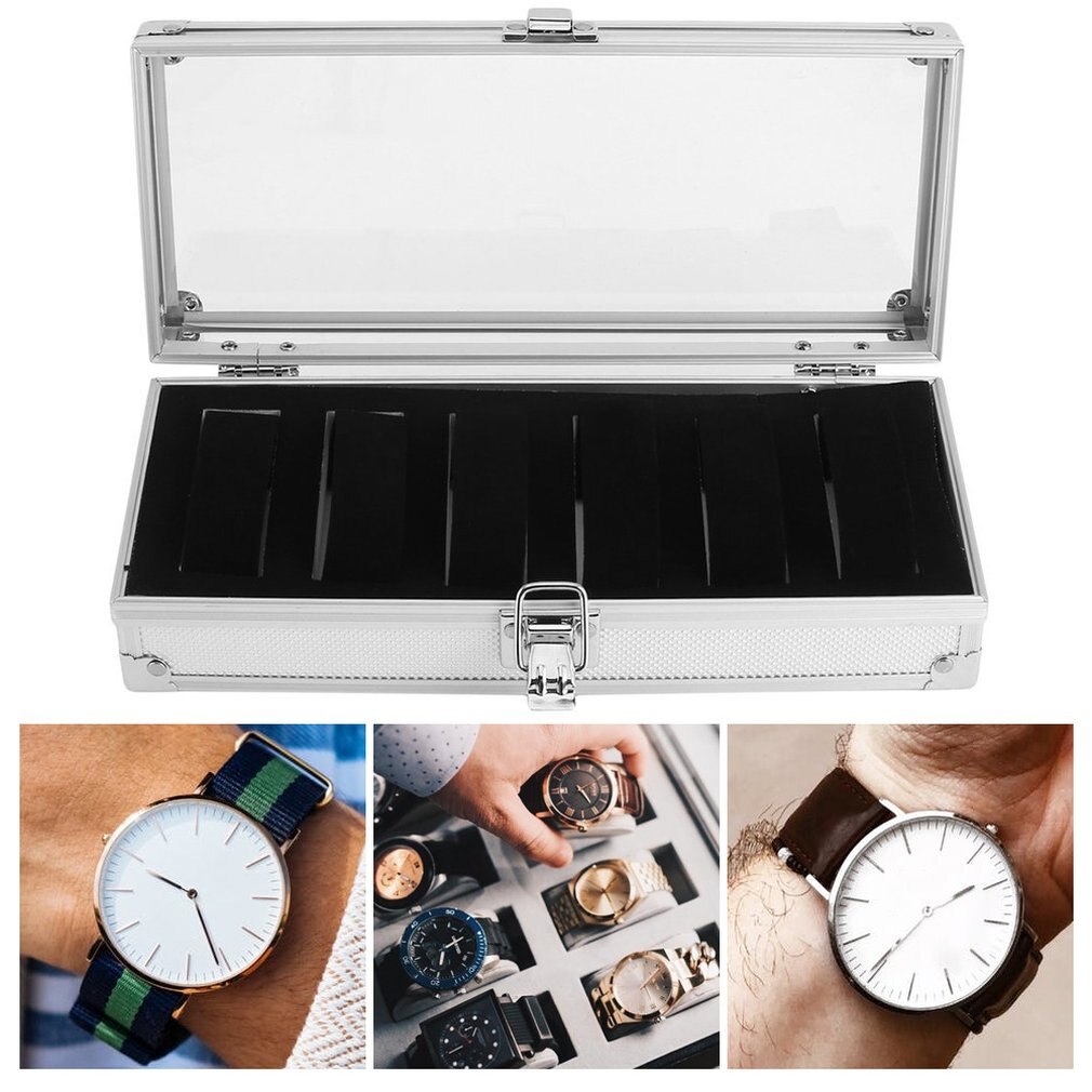 6 Grid Insert Slots Sieraden Horloges Toon Storage Box Case Aluminium Horloge Doos Sieraden Decoratie Organizer