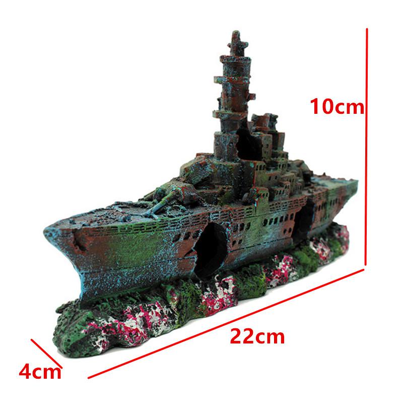 Resin Aquarium Wreck Boat Decoration Navy War Liberty Destroyer Vessel Wreck Fish Tank Sunk Boat Crafts Ornament: Default Title