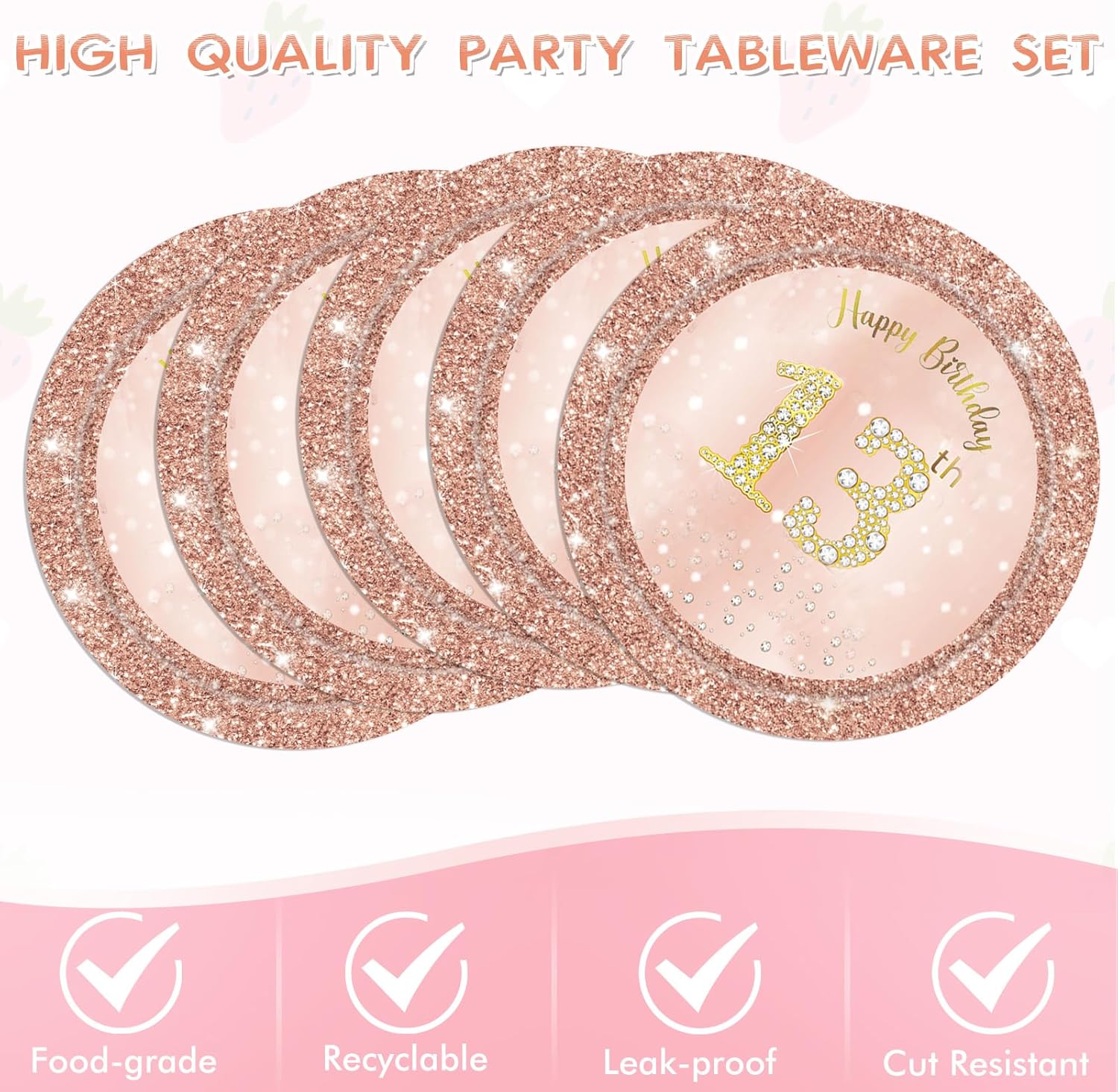 13th Birthday Decorations Rose Gold Theme 13 Year Old Girl Birthday Happy Birthday Plates Napkins Tablecloth Teenager 13th Party