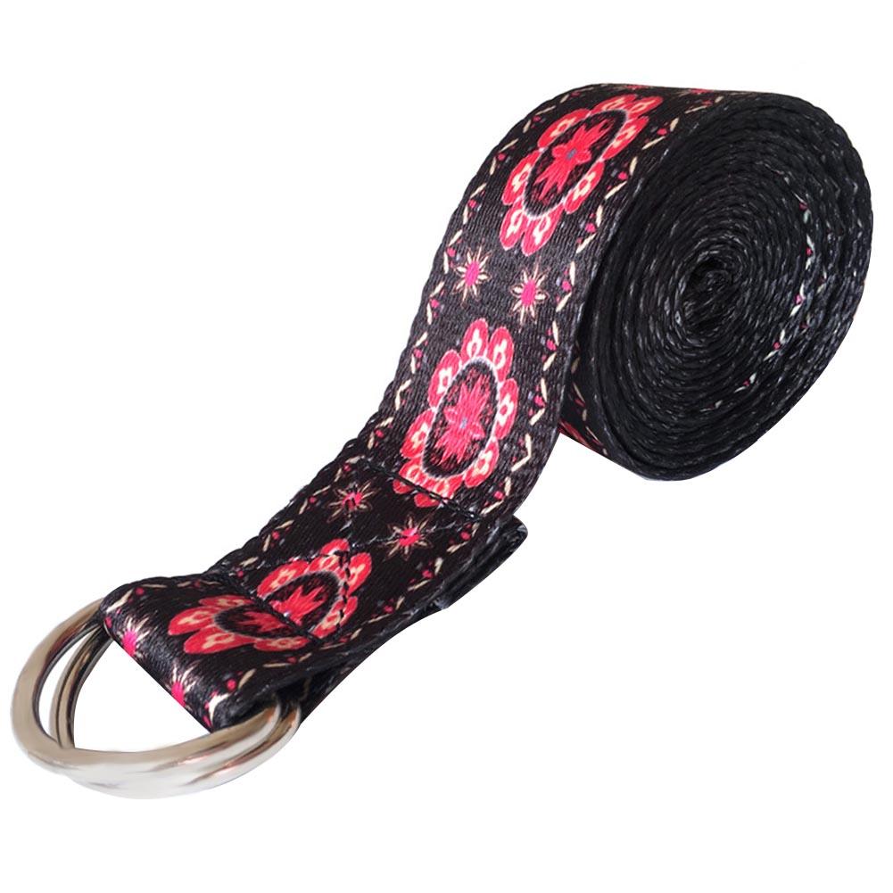 D-ring riem yoga stretch band taille been verstelbare bedrukte weerstandsband wasbare sport stretch fitness band rekwisieten: Zwart