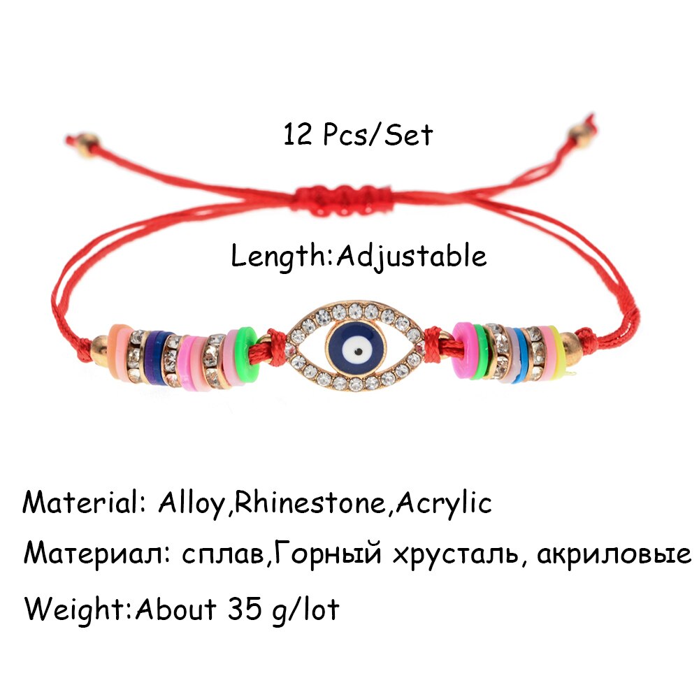 LUBINGSHINE 12 teile/sätze Bösen blick Armbänder & Armreifen für Frauen Art Strass Einstellbar Charme Kette Fußkettchen Boho Schmuck