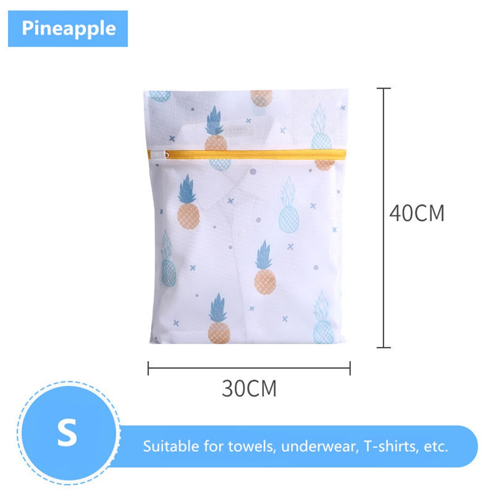 Pineapple Printing Zippered Mesh Laundry Bag Polyester Wash Net Bag For Underwear Sock Washing Machine Pouch Clothes Bra Bags: 30X40cm
