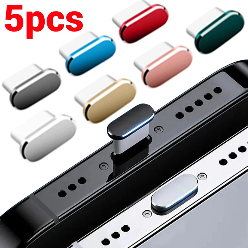 5 uds tapón antipolvo de Metal de lujo USB tipo C puerto de carga de teléfono móvil tapones antipolvo para Xiaomi POCO Redmi Samsung Huawei cubierta a prueba de polvo