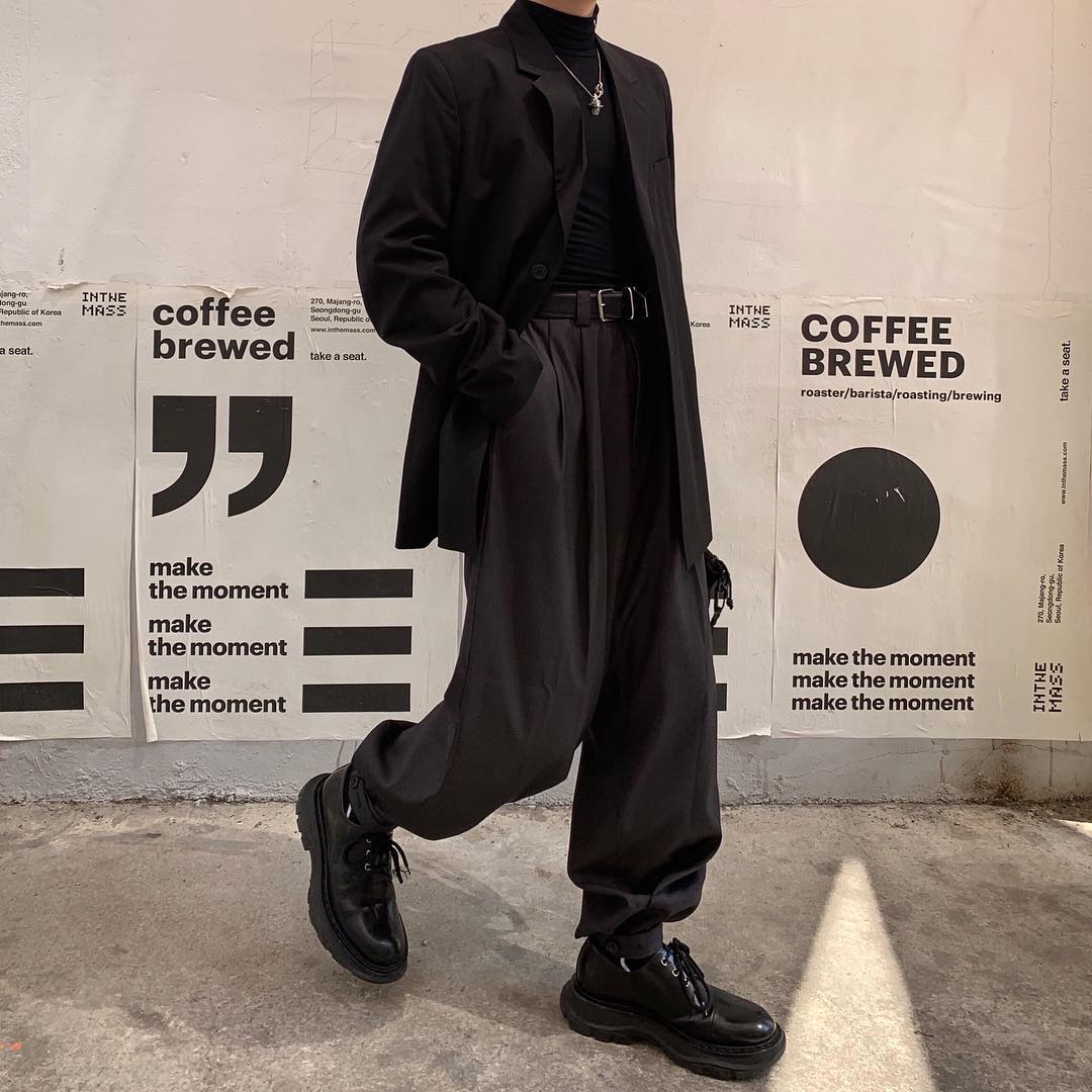 Men korea japan style streetwear casual bundle hem bukser male loose vintage suit pants long harem bukser