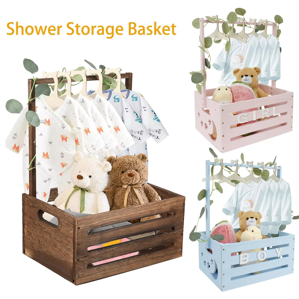 Holz Baby Dusche Lagerung Korb Baby Spielzeug Lagerung Kiste mit Griff Dekor Mehrzweck Korb für Jungen Mädchen Neue Eltern