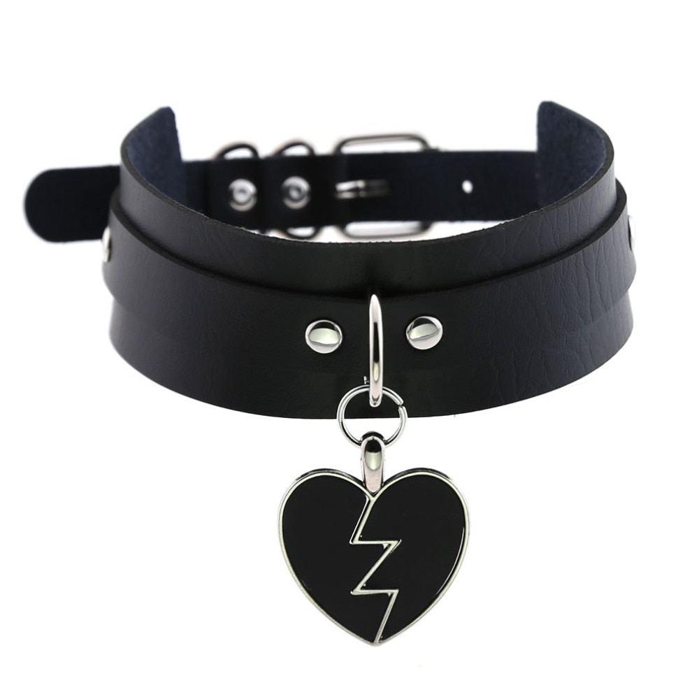 KMVEXO Punk Lightning Heart Gothic PU Leather Buckle Necklace Spike Kawaii Harajaku Chokers Harness Torques Female Jewelry