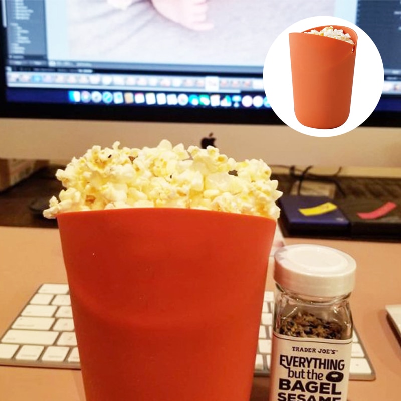 Foldable Silicone Popcorn Bucket Popcorn Bowl Food Grade Round Snack Storage Popcorn Bucket Microwave Available