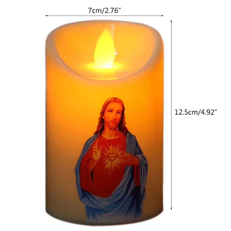 Jesus Christ Candles Lamp LED Tealight Romantic Pillar Light Flameless Electronic Candle Battery Operated