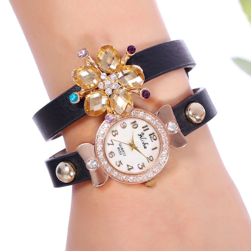 Aanbieding Mode Crystalrhinestone Vrouwen Horloge Parel Lederen Armband Horloge Mode Vrouwen Quartz Horloge Luxuryaccessories