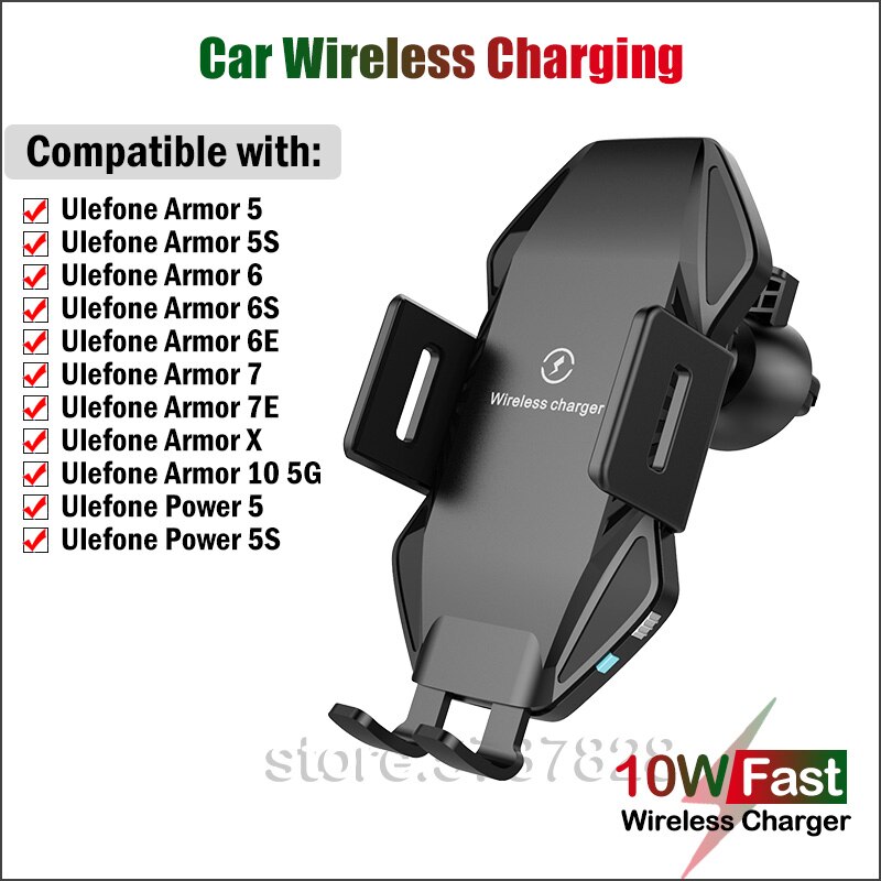 Cargador inalámbrico rápido Qi para coche, 10W, para Ulefone Armor 5 5S 6 6S 6E 7 7E X 10 5G Power 5 5S, soporte de Carga de coche de abrazadera automática