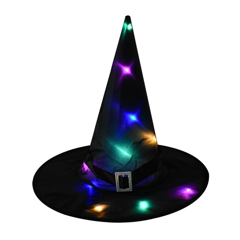 1 stk halloween hekse hat med led lys glødende hekse hat hængende halloween indretning suspension træ glødende hat til børn: Sort