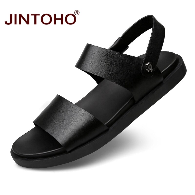 JINTOHO Mannen Sandalen Mannen Lederen Sandalen Zomer Strand Mannen Schoenen Lederen Slippers Voor Mannen Slides