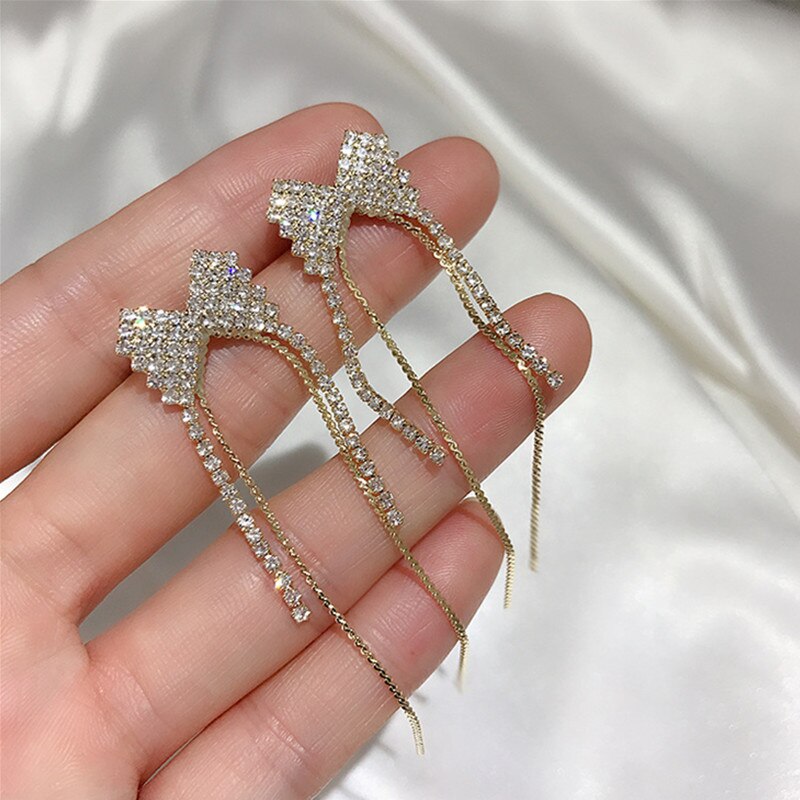 Moda pequena arco bowknot pingentes brincos feminino strass carreira escritório geometria brilhando brincos jóias coreano charme