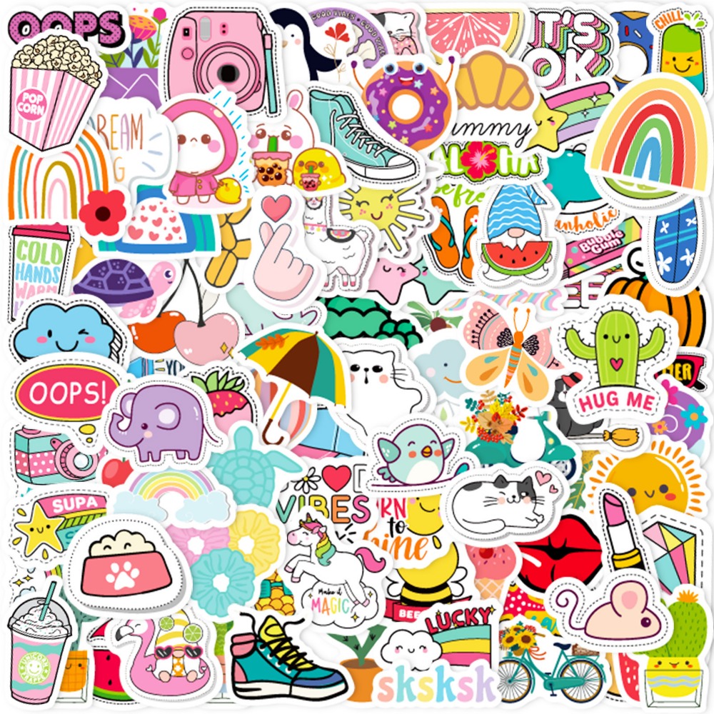 100 pièces Kawaii mignon autocollant Vsco esthétique en direct pour enfant autocollant coloré bricolage ordinateurs portables bouteilles d'eau téléphones autocollants décoratifs