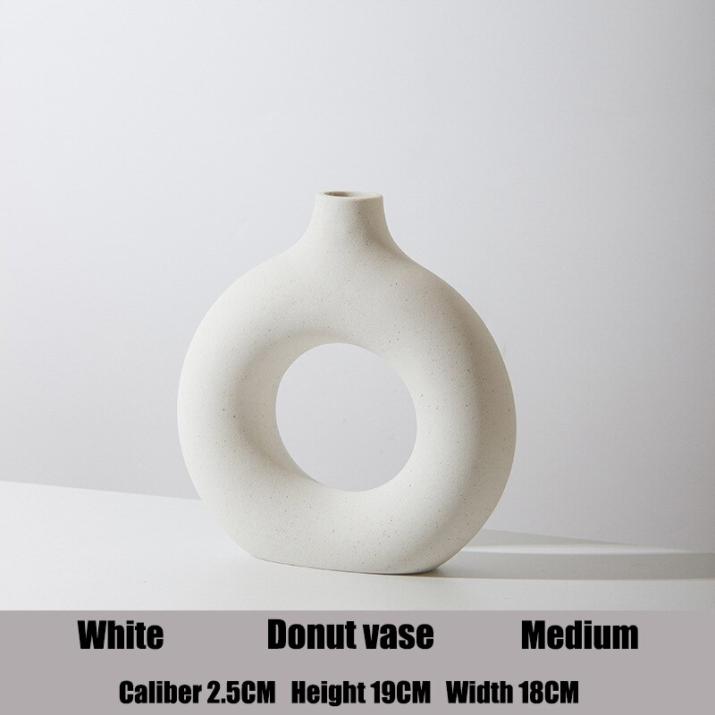 Nordic Circulaire Holle Keramische Vaas Donuts Bloempot Woondecoratie Accessoires Office Desktop Woonkamer Interieur Decor: White M