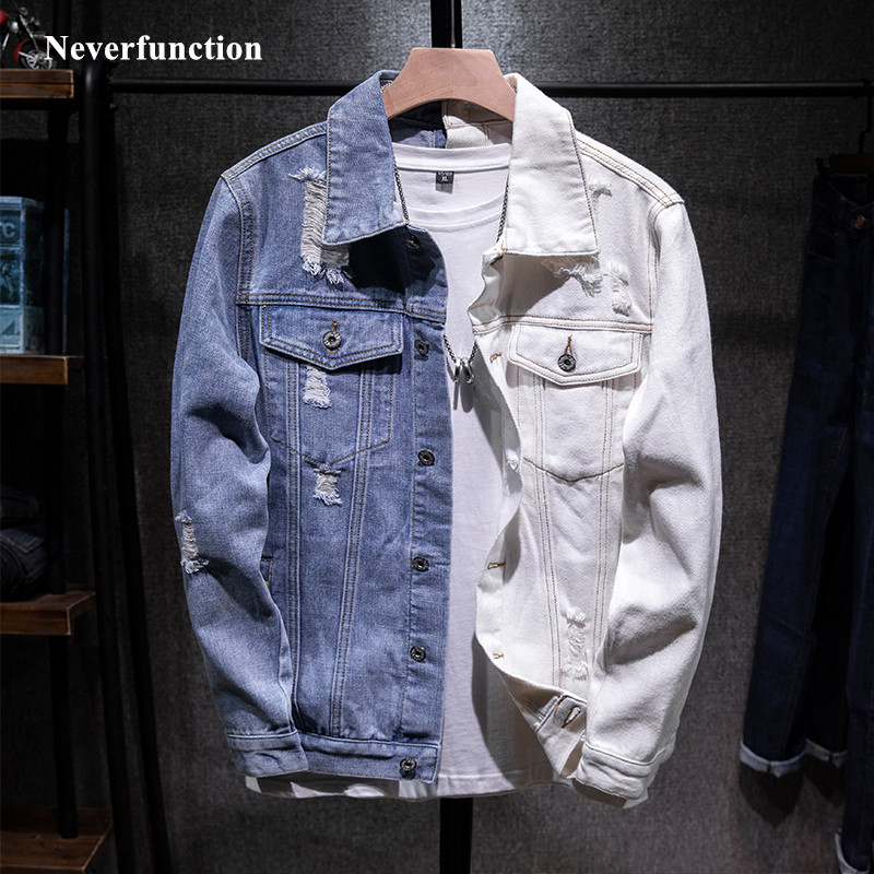 Chaquetas vaqueras de algodón para hombre, estilo Hip Hop, ajustadas, Azul, Blanco, de retazos, color sólido, informal, para motociclismo, de talla grande 5XL