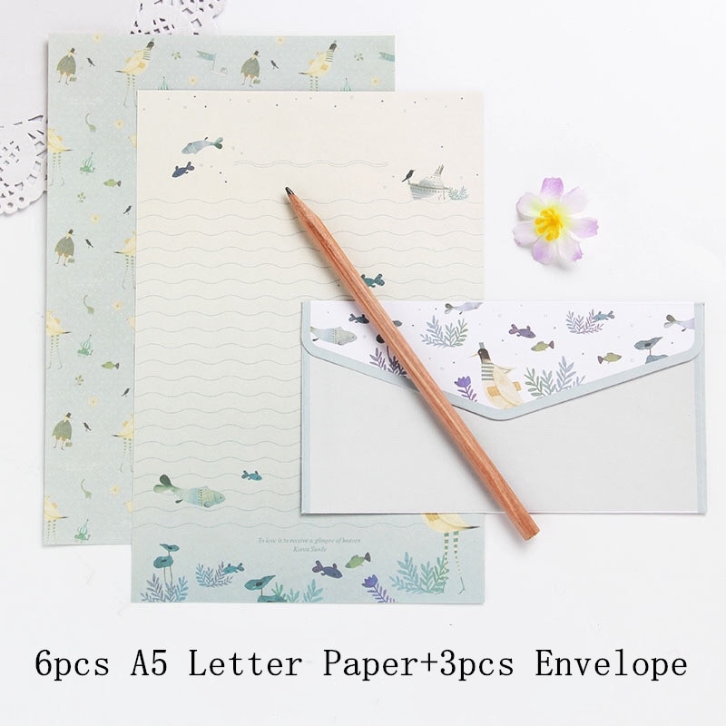 6 stk  a5 brevpapir +3pc kuvert brevpapir brevpapir smuk blomsterkonvolut sød tegneseriepapir til