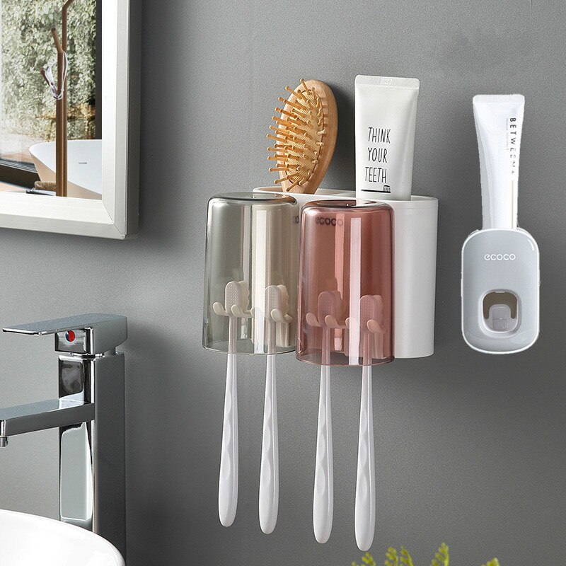 Porte-brosse à dents, support mural de toilette, gobelet de bain de bouche non perforé, ensemble de cylindres dentaires, style: 8
