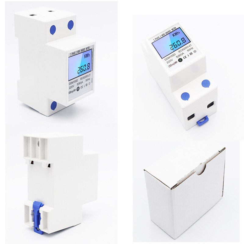 LCD Digital Single Phase Energy Watt KWh Meter Rail Mount Multi-Function Wattmeter YE