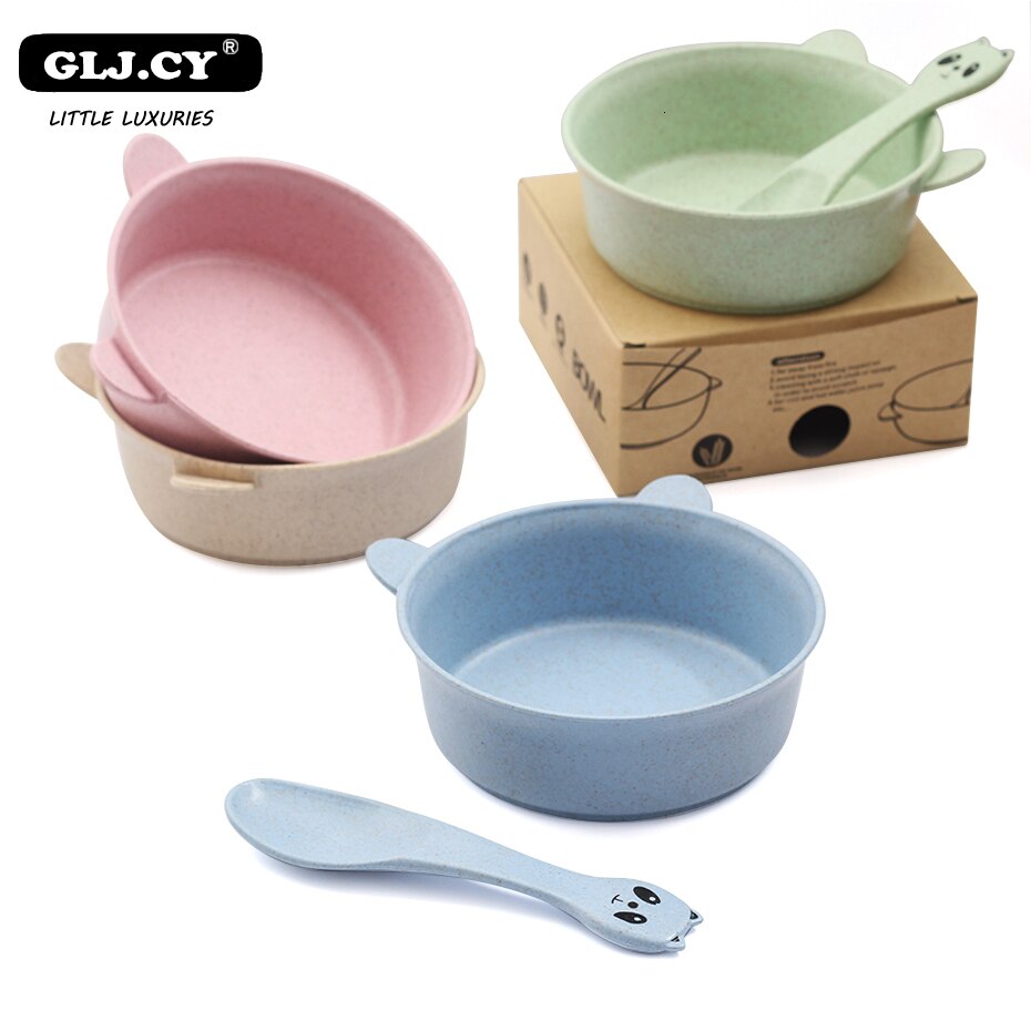 Vaisselle pour bébés vaisselle pour enfants, blé Panda, plats écologiques formation assiette, cuillère bol 2 pièces/ensemble