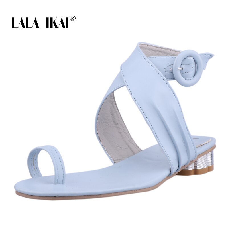 Lala ikai kvinder afslappet sommersko pu læder ensfarvet spændestrop lave hæle damer sandaler chaussures femme 014 a 3250-4