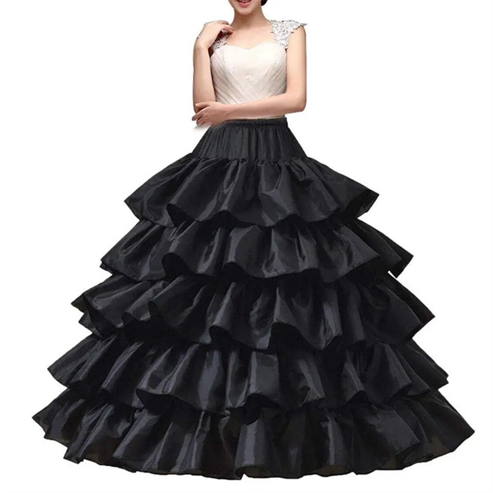 Falda de aro de forma completa, 5 capas de volantes, vestido de baile, enagua, enagua, Slip para vestido de novia, cintura ajustable: Negro