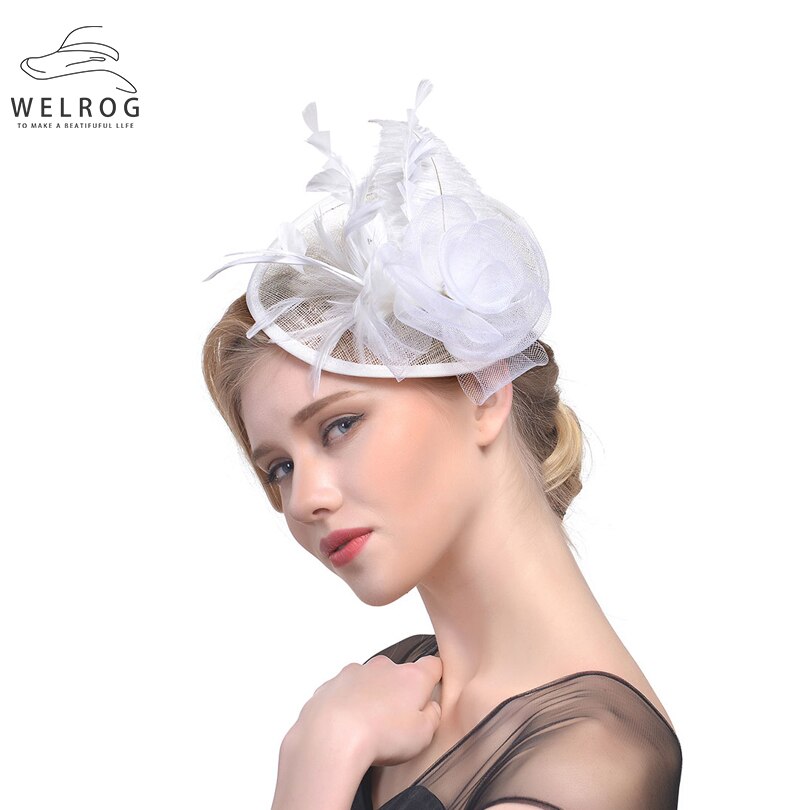 WELROG – chapeau tendance pour femme, chapeau, plume, gaze, maille solide, épingle à cheveux, pour fête, mariage, ruban