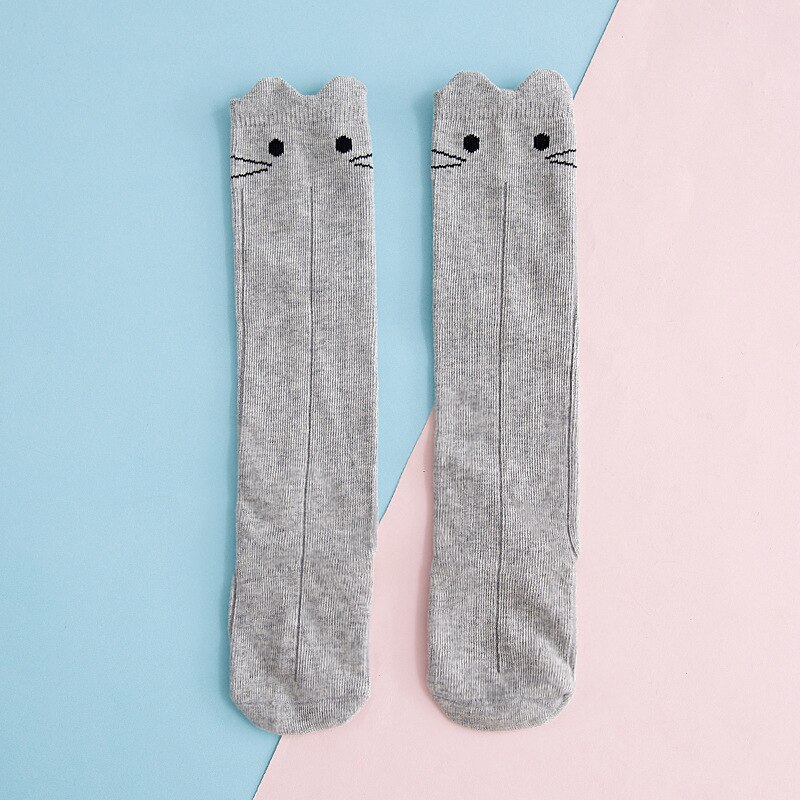 Calcetines de algodón puro para bebés edad 0-3T, patrón de dibujos de conejos, un par de calcetines divertidos Happay para recién nacidos, calcetines para niñas: gray / age0-1y