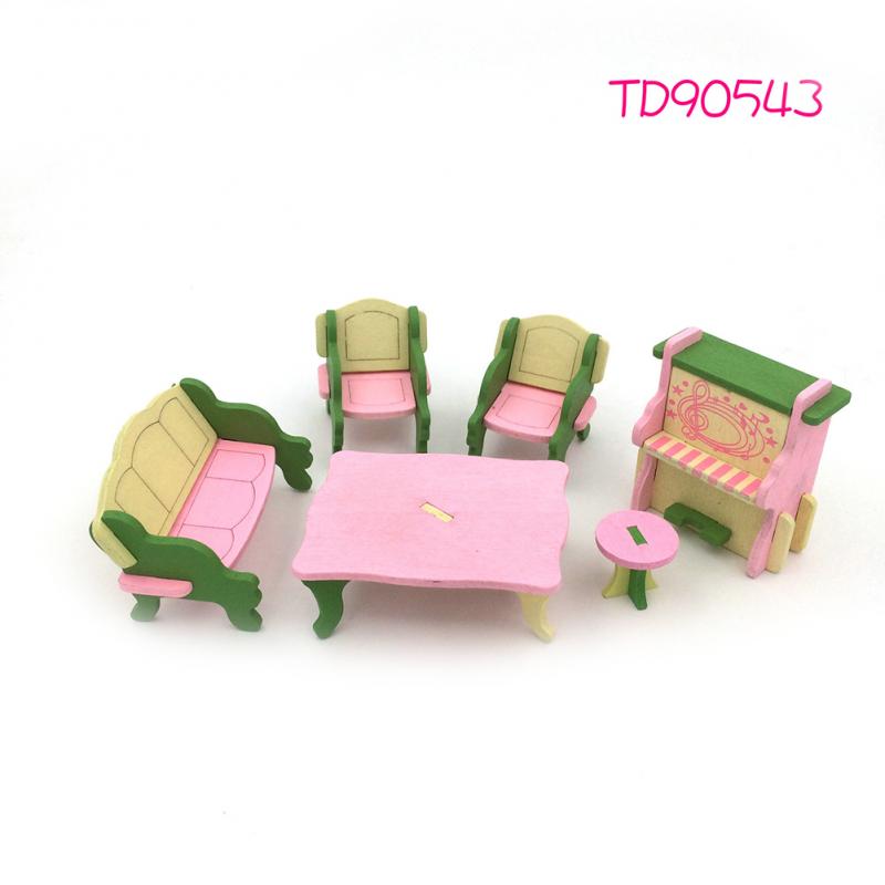 1 Set Cute Dollshouse Set Pretend Play Toy Educational 3D Doll House Miniature Wooden Furniture Simulation Dollhouse Accessory: 2